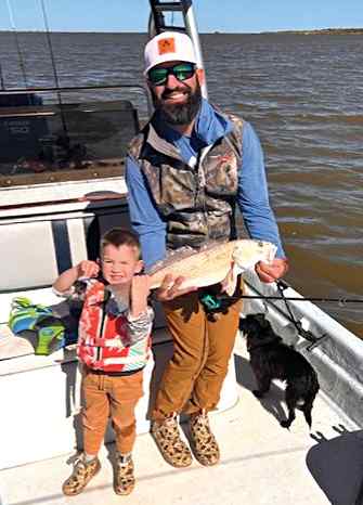 Roye Strawn & son, Tilden Chocolate Bay, Galveston - redfish