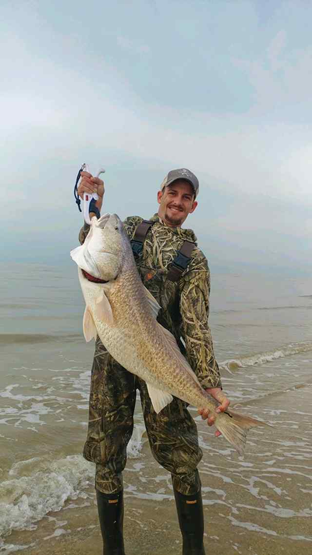 Bobby Hall Crystal Beach / Rollover Pass - redfish, caught surf fishing on crab