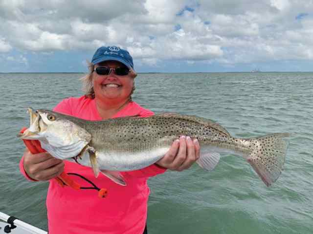 Lorri Cunningham Redfish Bay - 25.5" personal best trout! Caught on live shrimp