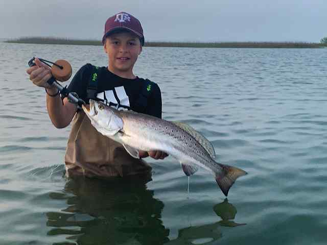 Sam Buyajian West Galveston Bay - 25" 6 lb trout CPR, first wade fishing experience!