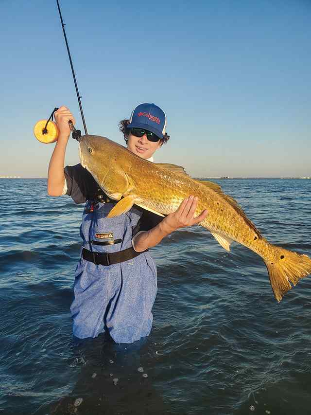 Dylan Daniels Aransas Pass - 39" 22 lb bull red CPR, sight-casted from less than 6 feet away in knee-deep water