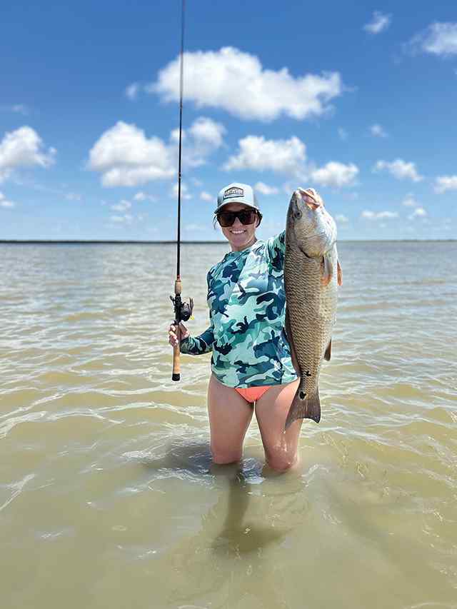 Meagan Young West Matagorda Bay - 27.5" 8.75 lb red, caught on a Down South Color X Burner Shad