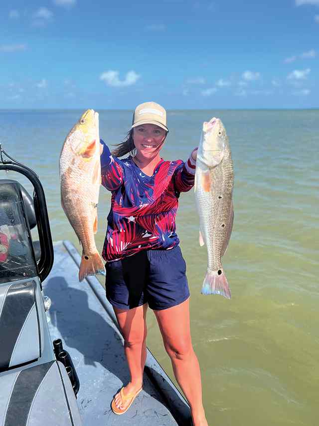 Meagan Young East Matagorda Bay - 7.5 lb & 6 lb double reds, caught sight casting