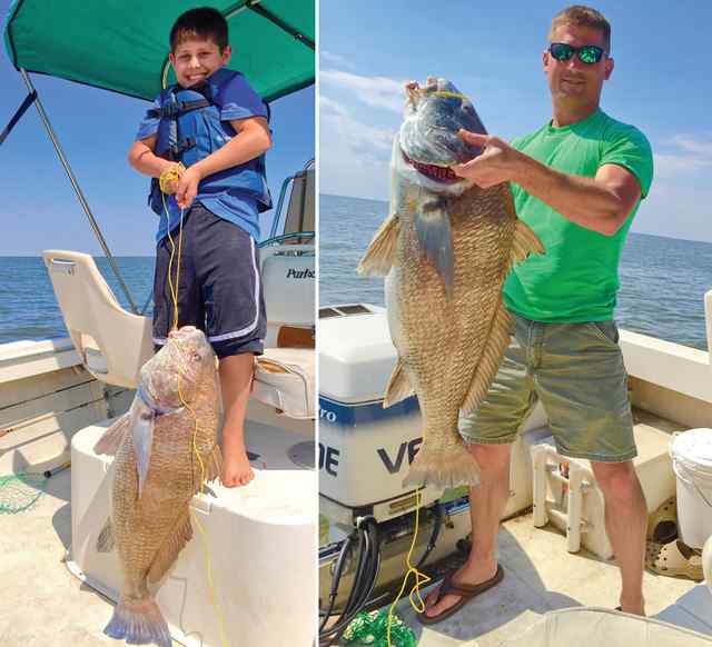 Max Jones and nephew, Riley Jones Eagle Point36&quot; black drum CPRIt took about 30 minutes to land the fish and was a team effort to get the fish in the boat.