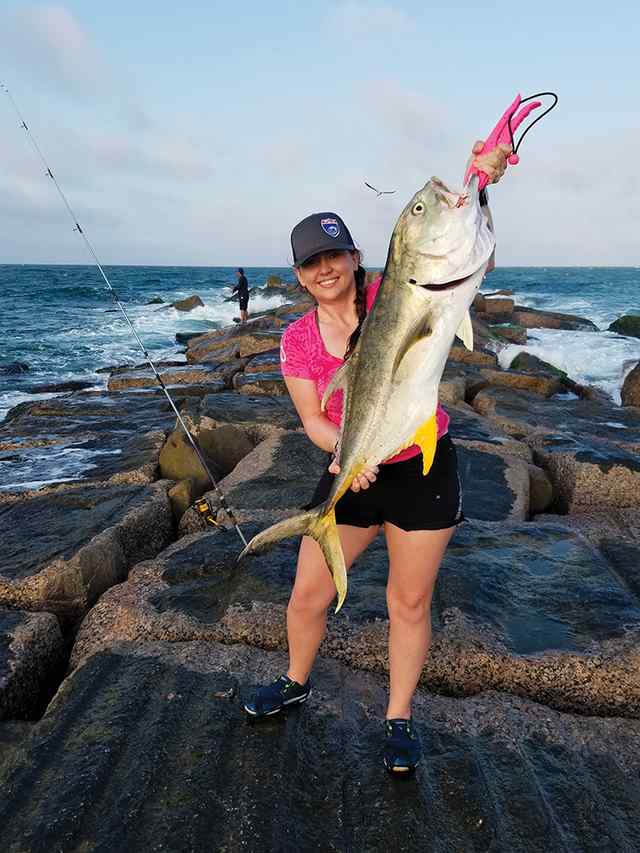 Laurel Cantu SPI jetties - first jack crevalle! Caught on 3 oz spoon