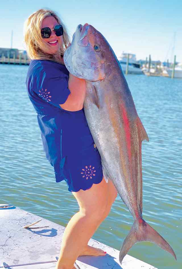 Jessica Riemer Matagorda - 65+ lb first amberjack! 70 miles out, caught on a blue runner