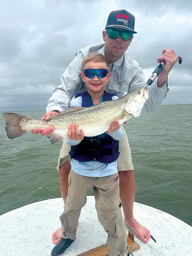 Cole Schmidt Port Mansfield - 28"" trout, first-time angler! Caught on a Down South Lure
