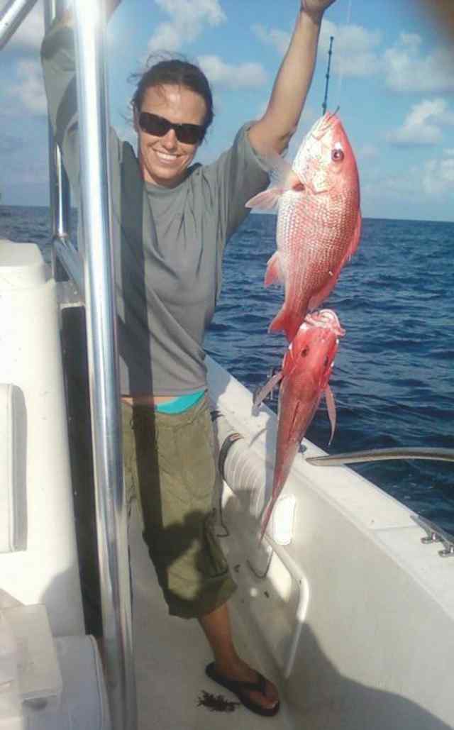 Nicole Cotter Matagorda2 red snappers caught on the same line!