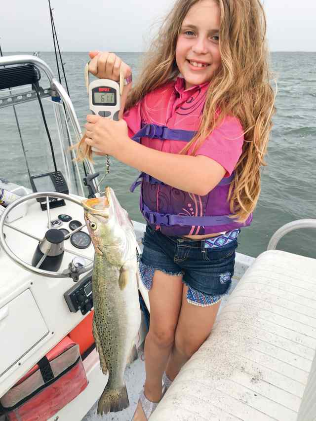 Lillian Garza South Padre - 28.5" 6.9 lb trout, caught on KWiggler