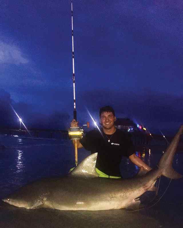 Joseph Salazar Bob Hall Pier - 8' 9.5" bull shark, caught on a Penn International 80w with cownose stingray