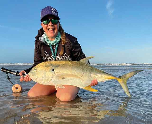 Nina Garrett Padre Island National Seashore - jack crevalle CPR, caught on shrimp fishbites