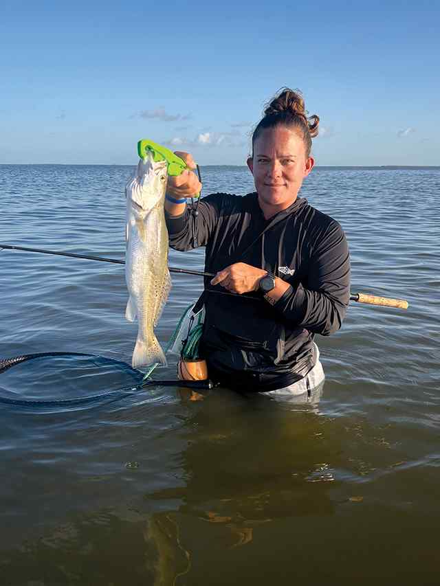 Tara Richard Galveston West Bay - 17" trout CPR, caught on a Mirrolure Lil John