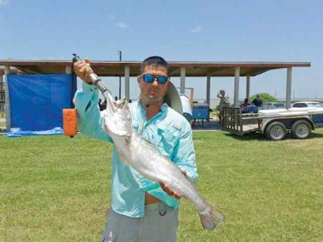 Robert Ochoa Baffin Baytrophy troutCaught off Black and Chrome She-dog top water lures about 100 yards from Riviera Kaufer Pier while wade fishing in the early morning hours.