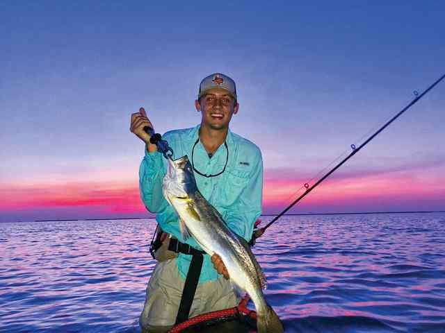 Colton Matthews West Galveston Bay - 28" speckled trout, caught on a topwater