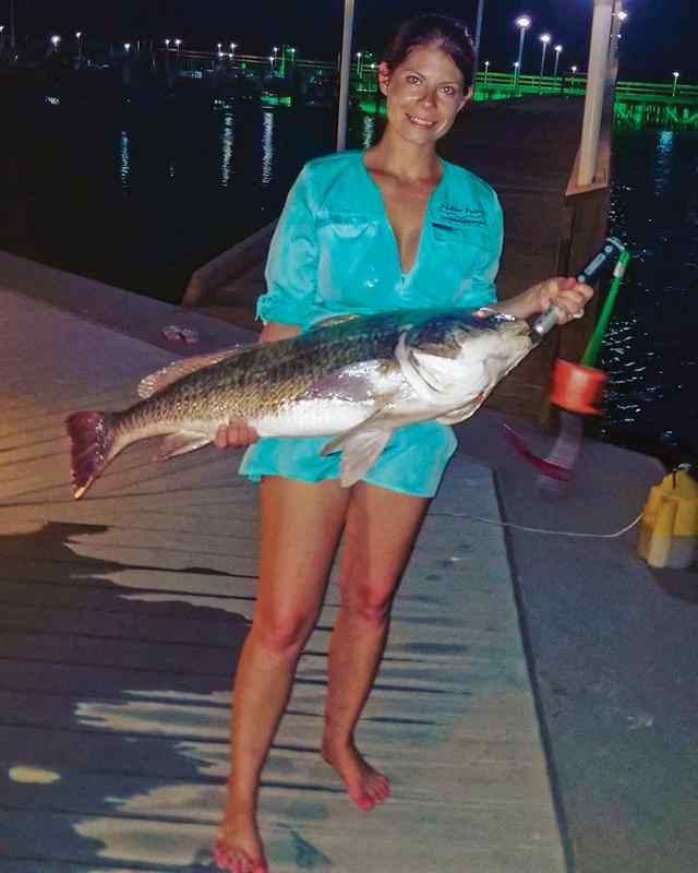Kristen Millon Port Isabel - 42" black drum, caught at night wth pop and cork shrimp