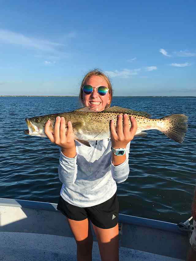 Faith Henry Hog Island - 24" trout, caught on a free-lined croaker
