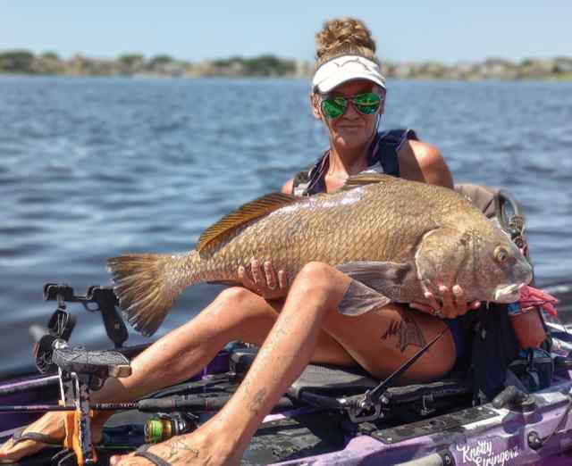 Holly Chiarello 39.5" black drum, caught on light tackle with live shrimp