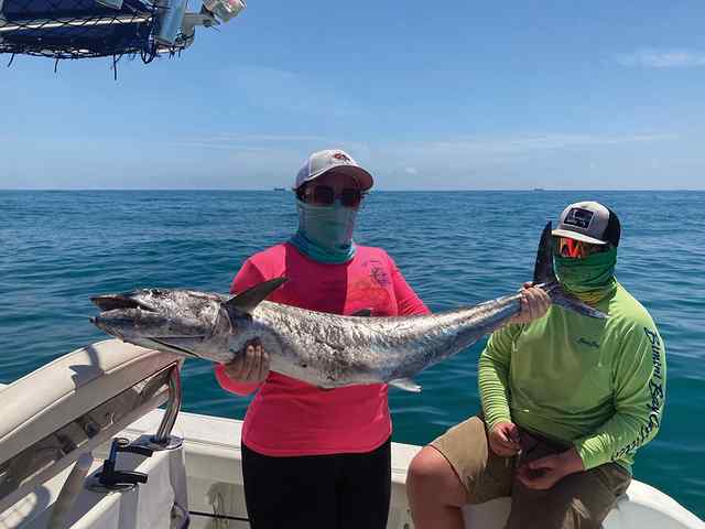 Kamryn Crosby 7 miles offshore from Bryan Beach - 49" 23.7 lb king mackerel, first place in the Freeport Fishin' Fiesta for Juvenile King Mackerel