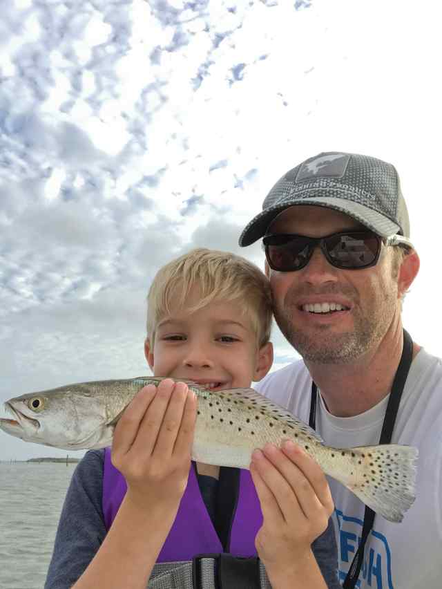 Carson Mullins and daddy Port Aransas - first trout! CPR