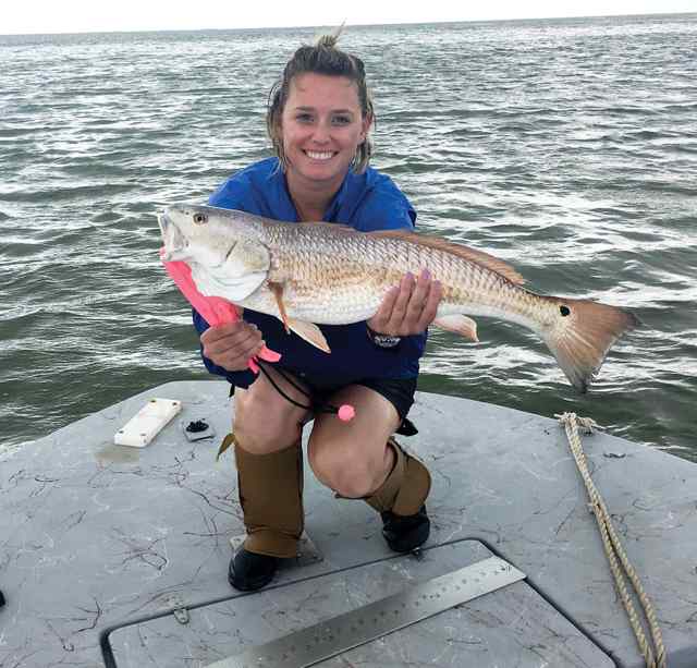 Kellie Walker Matagorda Bay, first wadefishing trip - 27" redfish