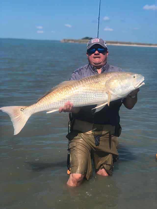 Sammy Morales Alazan Bay - 45" bull red CPR, caught sight casting with soft plastics