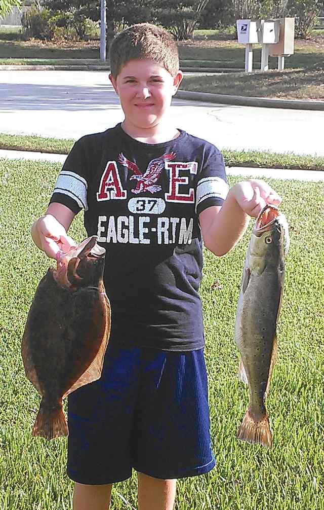 Jake Holmes San Luis Pass21&quot; first flounder!24.5&quot; trout