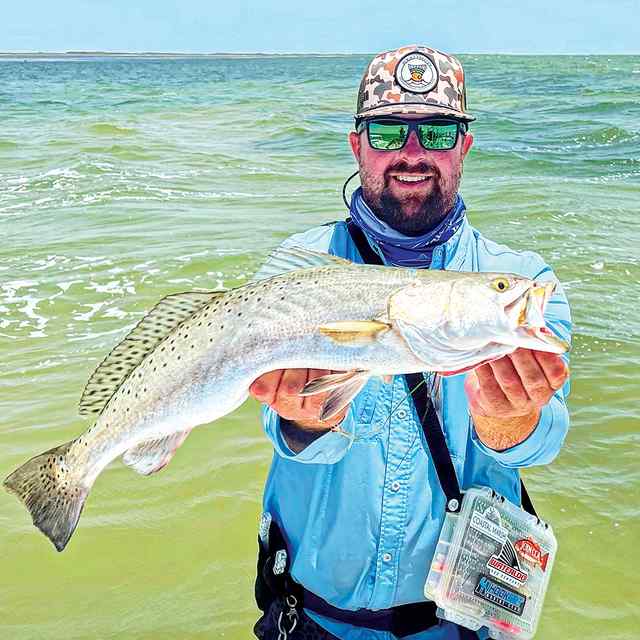 RJ Braune Baffin Bay - trout, caught while wading the North Shore on a pink/chartreuse Bass Assassin 4" sea shad