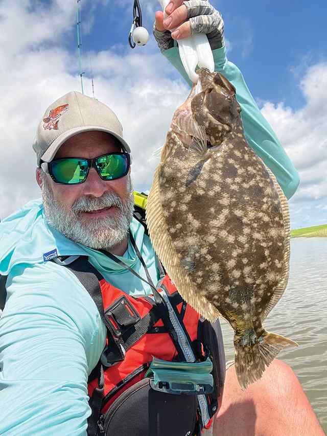 Mike Gartner Oyster Creek - 19" personal best flounder! Caught on AM Fishing Texas Broach soft plastic; part of a Texas Slam