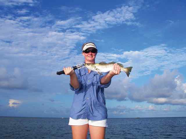 Crystal "pistol" Bryant Chandeleur Islands20&quot; trout caught on a topwater
