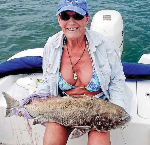 Debby Brady Galveston South Jetty30&quot; first drum! Caught on cut mullet