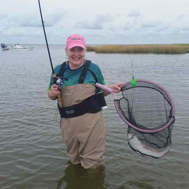 Monica Gross Matagorda Bay, first wade fishing trip!25&quot; redfish