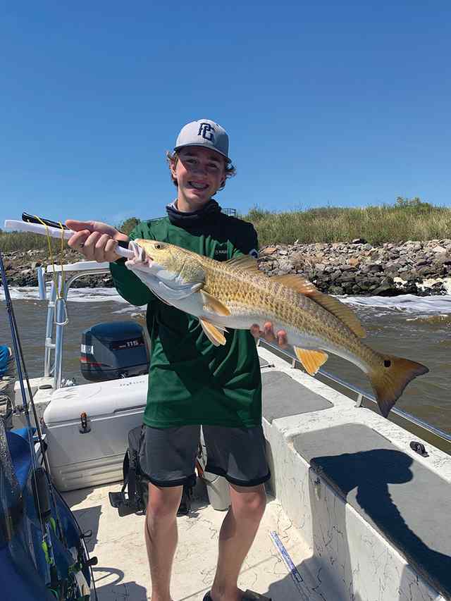Morgan Peltier Texas City Channel - redfish, caught on chartreuse Gulp on chatter rig