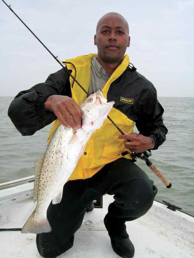 Fred McBride 24&quot; trout, landed on a pearl &amp; chartreuse rip tide