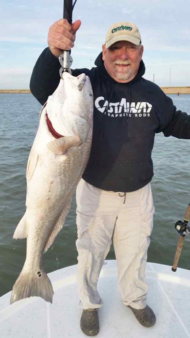 Michael Pope Galveston Channel38&quot; personal best red! Caught on 4&quot; Curly Tail Gulp.