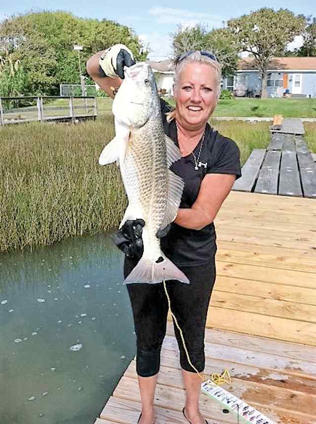 Karla Chando Tres Palacios Bay - 27" redfish, caught with dead shrimp