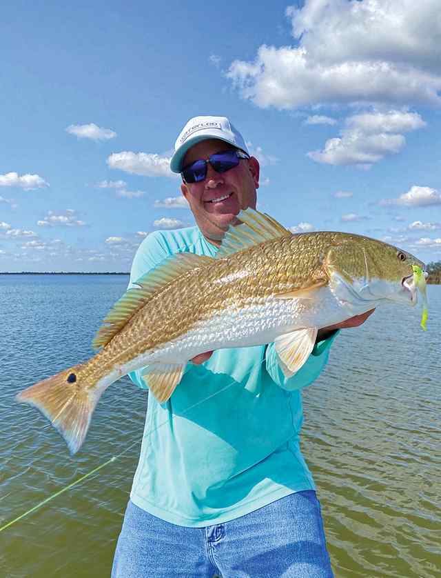 Jason Finley Matagorda - 27.5" 8.5 lb redfish, caught on a Down South Lure (Glow)