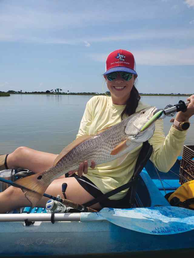 Kyla Janecek West Galveston Bay - first topwater red!