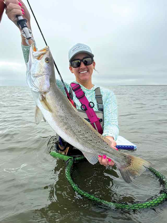Myriah Streams Matagorda - 27.5" 6.5 lb personal best trout! Caught on Down South True Plum
