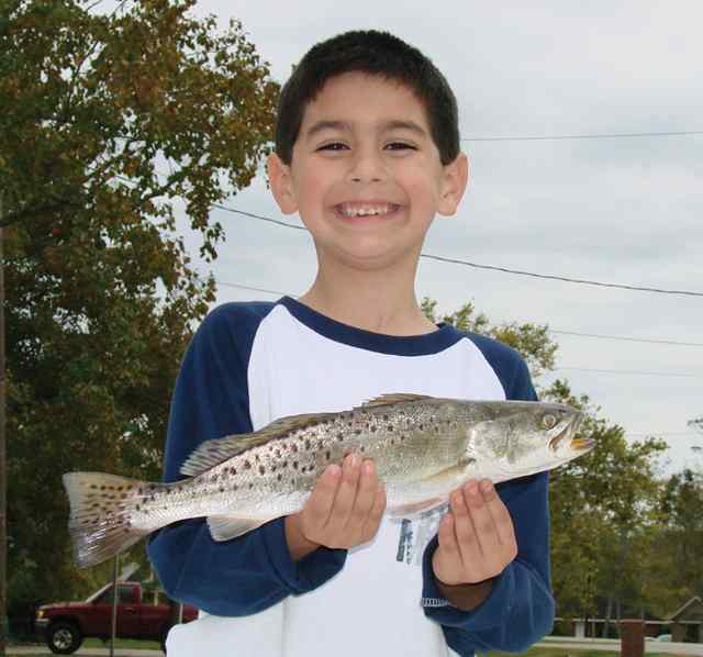 Karson Hinojosa Trinity Bay16.5&quot; first speckled trout!
