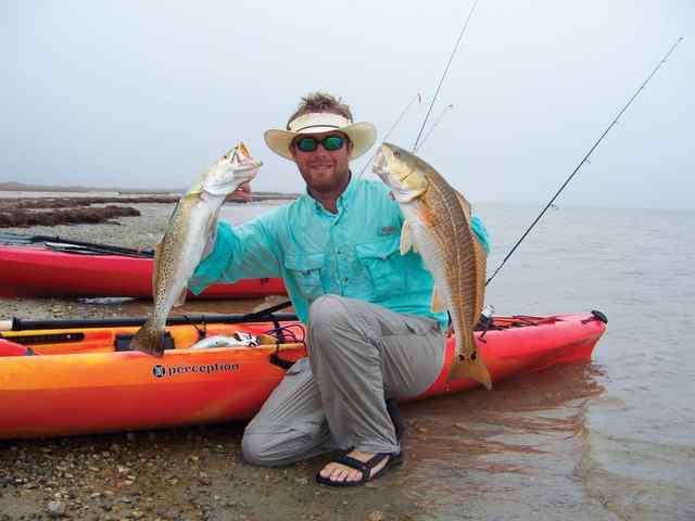 Josh Neumeyuer Upper Laguna Madre25&quot; trout and 27&quot; red, landed on a Pink Exude