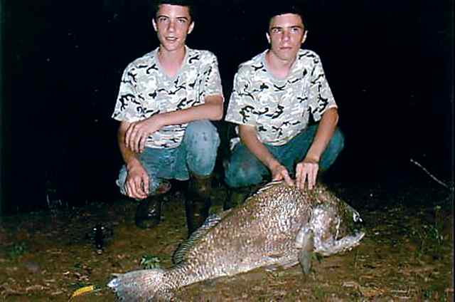 Dylan Janise and twin brother, Dustin Caney CreekDustin's black drum, caught and released
