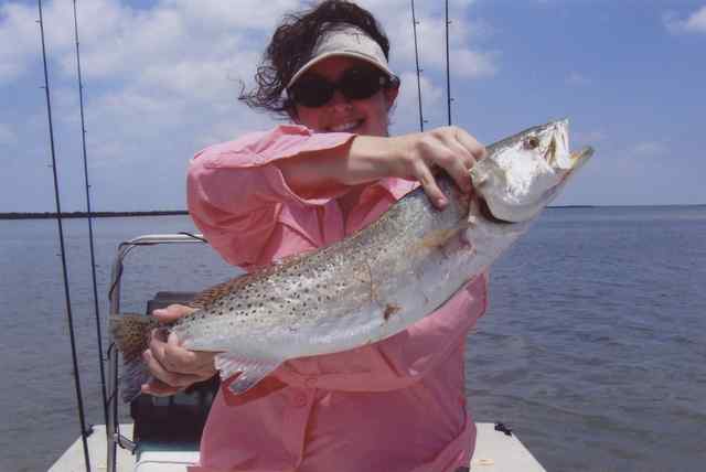 Kelly Aldis Port O'Connor25&quot; first trout on artificial!