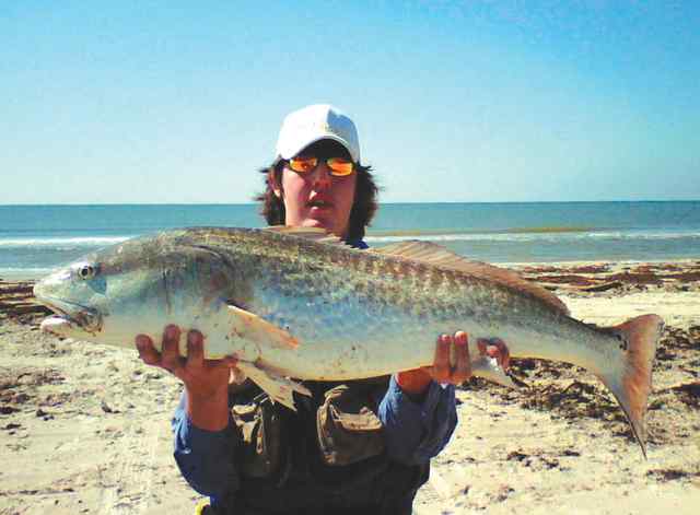 Erik Moller Wading in Matagorda38&quot; bull red