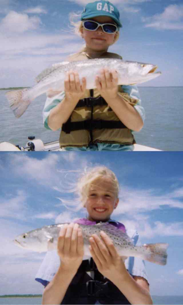 Britani and Chloe Walther Family fishing is fun for these sisters as they teamed up to catch these two trout in Rockport.
