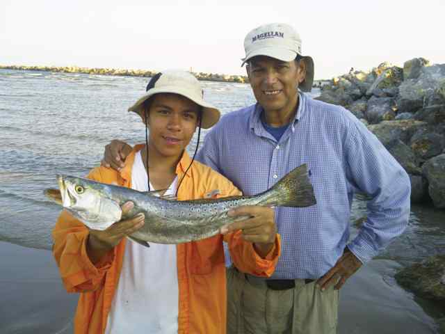 Carlos and his grandfather, Ricardo Espinosa South Padre Islandfirst trout!