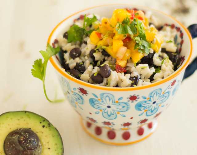 Black Bean Burrito Bowl with Fresh Mango Salsa
