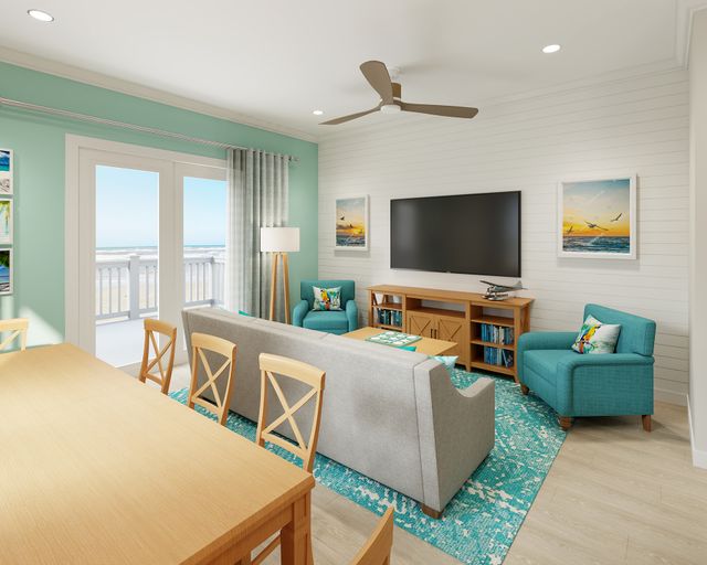 The Beach Bungalows at Camp Margaritaville Resort Crystal Beach living room interior Photo of the living room interior at the The Beach Bungalows at Camp Margaritaville Resort Crystal Beach