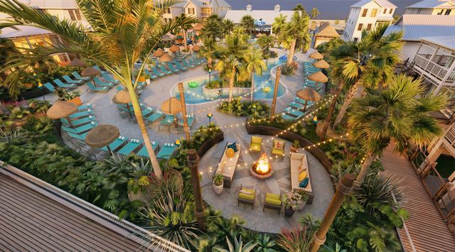 Margaritaville Beach Cottage Resort Galveston lazy river view Photo of the lazy river view at the Margaritaville Beach Cottage Resort Galveston